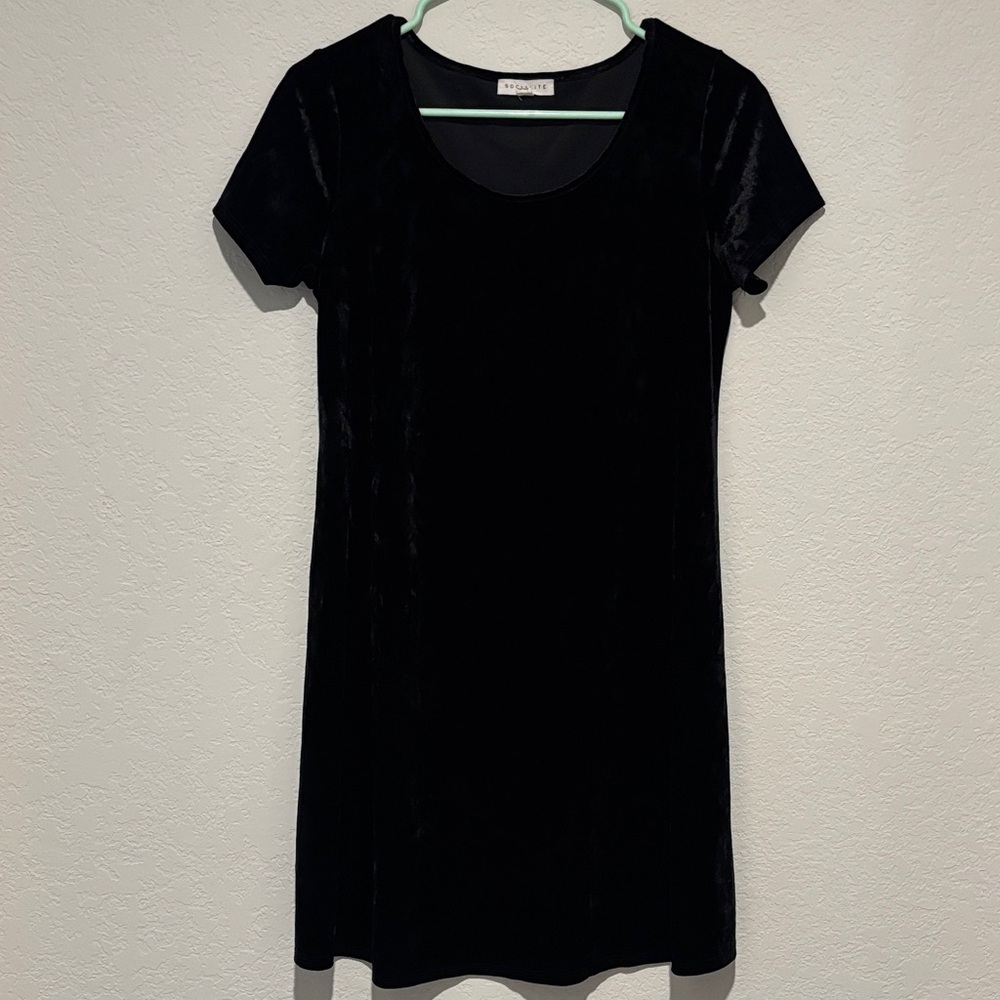 Sociallite Black Velvet Scoop-Neck Mini Dress
